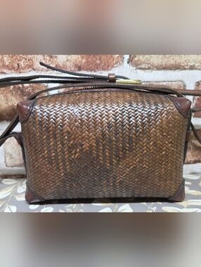 Vintage INGE CHRISTOPHER for Indolink Woven Rattan Brown Crossbody Bag